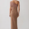 Hanh One Shoulder Mesh Maxi Dress – Tan Hanh One Shoulder Mesh Maxi Dress – Tan