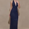 Harriet Halter Neck Diamante Maxi Dress – Navy