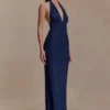 Harriet Halter Neck Diamante Maxi Dress – Navy