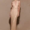 Harriet Halter Neck Diamante Maxi Dress – Sandy Gold Harriet Halter Neck Diamante Maxi Dress – Sandy Gold
