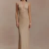 Harriet Halter Neck Diamante Maxi Dress – Sandy Gold Harriet Halter Neck Diamante Maxi Dress – Sandy Gold
