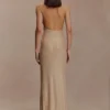Harriet Halter Neck Diamante Maxi Dress – Sandy Gold Harriet Halter Neck Diamante Maxi Dress – Sandy Gold
