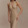 Harriet Halter Neck Diamante Maxi Dress – Sandy Gold Harriet Halter Neck Diamante Maxi Dress – Sandy Gold