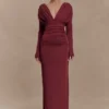 Hayden Long Sleeve Plunge Maxi Dress – Wine Hayden Long Sleeve Plunge Maxi Dress – Wine