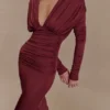 Hayden Long Sleeve Plunge Maxi Dress – Wine Hayden Long Sleeve Plunge Maxi Dress – Wine