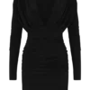 Hayden Long Sleeve Plunge Mini Dress – Black