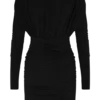 Hayden Long Sleeve Plunge Mini Dress – Black