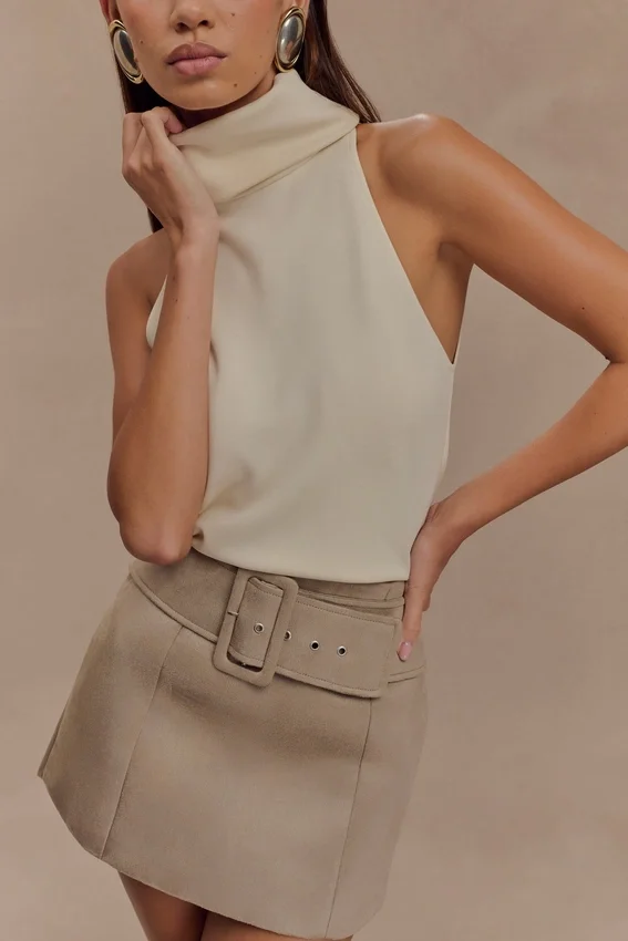 Hayes Faux Suede Belted Mini Skirt – Sand Hayes Faux Suede Belted Mini Skirt – Sand