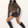 Hayes Faux Suede Collared Jacket – Chocolate Hayes Faux Suede Collared Jacket – Chocolate