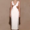 Henny Diamante Trim Cut Out Midi Dress – White