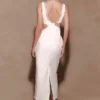 Henny Diamante Trim Cut Out Midi Dress – White