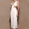 Henny Diamante Trim Cut Out Midi Dress – White