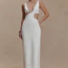 Henny Diamante Trim Cut Out Midi Dress – White