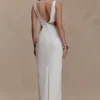 Henny Diamante Trim Cut Out Midi Dress – White