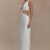 Henny Diamante Trim Cut Out Midi Dress – White