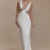 Henny Diamante Trim Cut Out Midi Dress – White