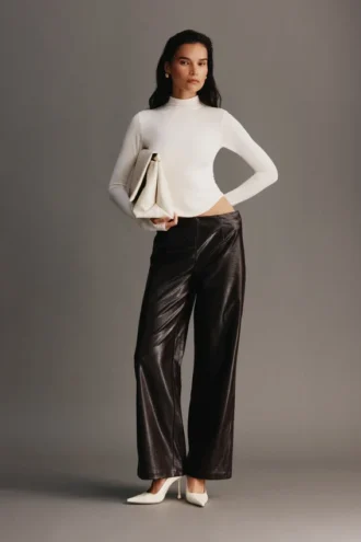 Henry Croc Faux Leather Straight Leg Pants – Dark Chocolate