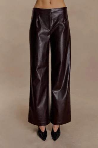 Henry Croc Faux Leather Straight Leg Pants – Dark Chocolate
