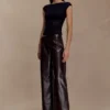 Henry Croc Faux Leather Straight Leg Pants – Dark Chocolate Henry Croc Faux Leather Straight Leg Pants – Dark Chocolate