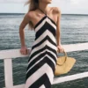 Hope Satin Halter Midi Dress – Black/White Hope Satin Halter Midi Dress – Black/White