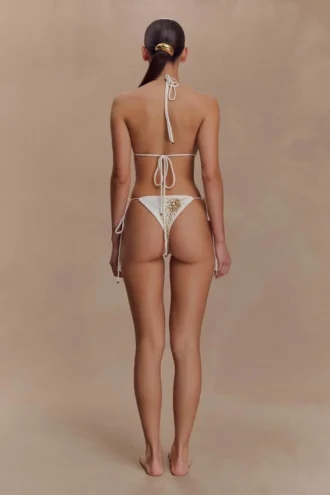 Huntleigh Crochet Bikini Bottom – White & Gold Sunshine Print
