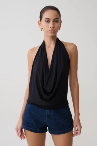 Huyen Cowl Front Modal Top – Black