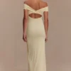 Imogen Off Shoulder Slinky Maxi Dress – Lemon