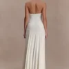 Indira Gathered Slinky Halter Maxi Dress – Ivory