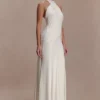 Indira Gathered Slinky Halter Maxi Dress – Ivory
