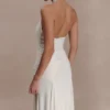 Indira Gathered Slinky Halter Maxi Dress – Ivory