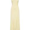 Indira Gathered Slinky Halter Maxi Dress – Lemon Indira Gathered Slinky Halter Maxi Dress – Lemon