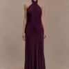 Indira Gathered Slinky Halter Maxi Dress – Mahogany Indira Gathered Slinky Halter Maxi Dress – Mahogany