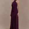 Indira Gathered Slinky Halter Maxi Dress – Mahogany Indira Gathered Slinky Halter Maxi Dress – Mahogany