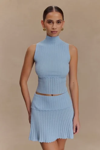Indy Pointelle Knit Top – Cornflower Blue Indy Pointelle Knit Top – Cornflower Blue