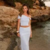 Irene Gathered Knit Maxi Skirt – Blue