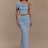 Irene Gathered Knit Maxi Skirt – Blue