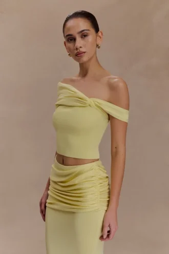 Irene Gathered Knit Top – Lemon