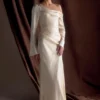 Iris Long Sleeve Satin Maxi Dress – Blush Gold Iris Long Sleeve Satin Maxi Dress – Blush Gold