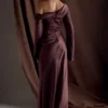 Iris Long Sleeve Satin Maxi Dress – Dark Chocolate