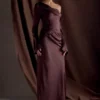 Iris Long Sleeve Satin Maxi Dress – Dark Chocolate