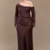 Iris Long Sleeve Satin Maxi Dress – Dark Chocolate