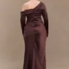 Iris Long Sleeve Satin Maxi Dress – Dark Chocolate
