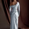Iris Long Sleeve Satin Maxi Dress – Frosted Blue Iris Long Sleeve Satin Maxi Dress – Frosted Blue