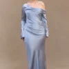 Iris Long Sleeve Satin Maxi Dress – Frosted Blue Iris Long Sleeve Satin Maxi Dress – Frosted Blue