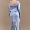 Iris Long Sleeve Satin Maxi Dress – Frosted Blue Iris Long Sleeve Satin Maxi Dress – Frosted Blue