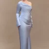 Iris Long Sleeve Satin Maxi Dress – Frosted Blue Iris Long Sleeve Satin Maxi Dress – Frosted Blue