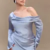 Iris Long Sleeve Satin Maxi Dress – Frosted Blue Iris Long Sleeve Satin Maxi Dress – Frosted Blue