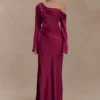 Iris Long Sleeve Satin Maxi Dress – Mahogany