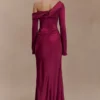 Iris Long Sleeve Satin Maxi Dress – Mahogany