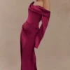 Iris Long Sleeve Satin Maxi Dress – Mahogany